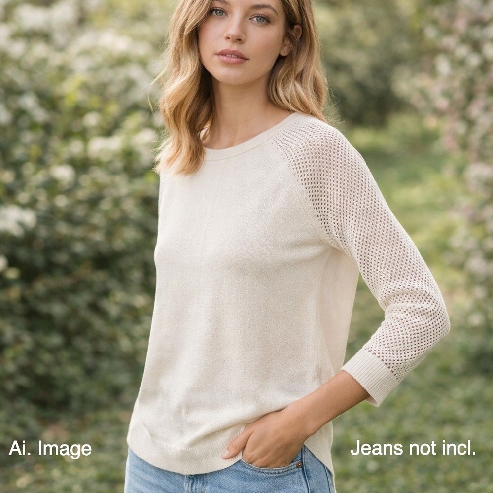 Rag &โ Bone Jean XS Ivory Knit Raglan Mesh Sleeve Lightweight Sweater Neutral